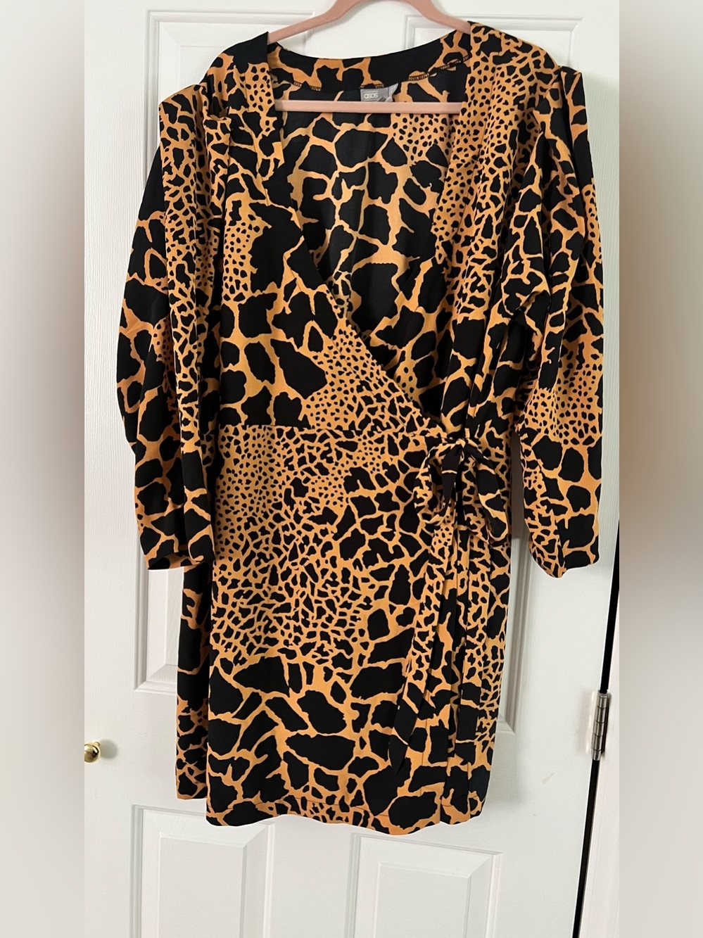 ASOS Animal Print Wrap Mini Dress Orange & Black US 20 Like New
